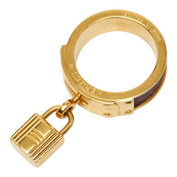 Hermes Hermès Kelly Cadena motif scarf/muffler/ring in gold and burgundy plat...